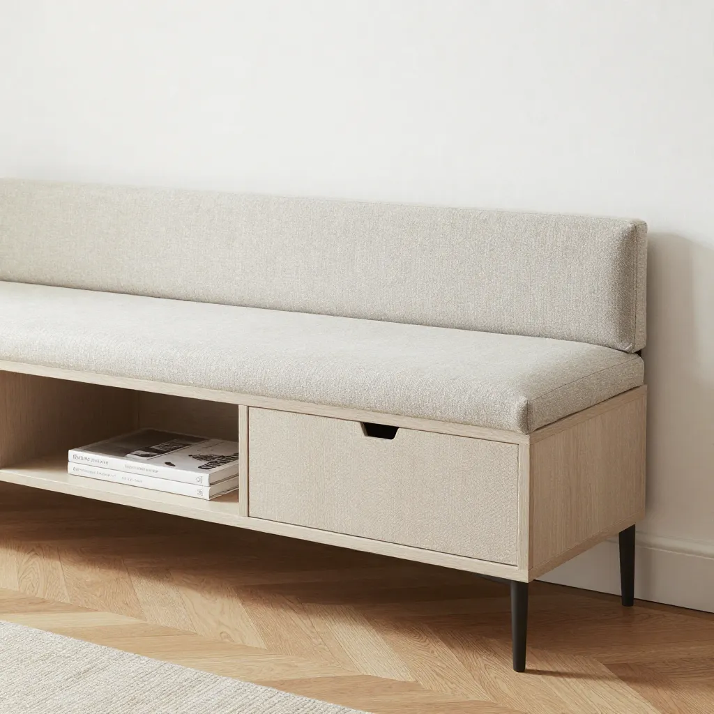 Bright room with natural lighting and modular storage