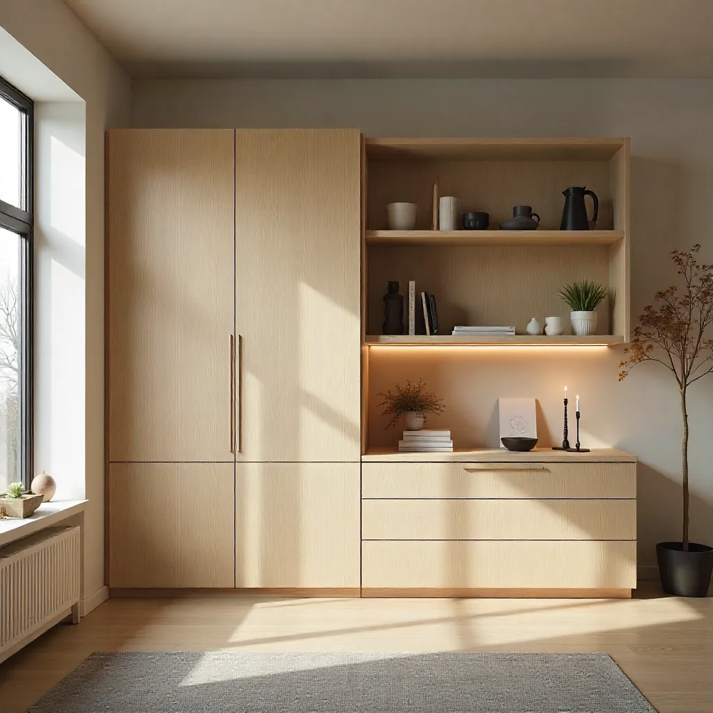 Interior space featuring geometric storage solutions